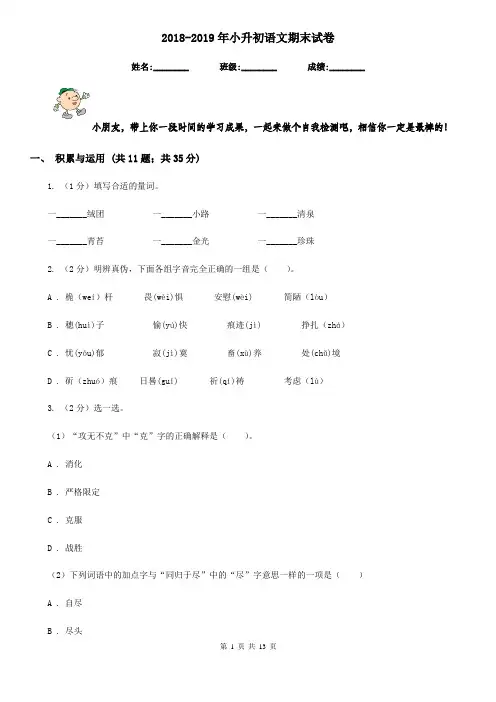2018-2019年小升初语文期末试卷