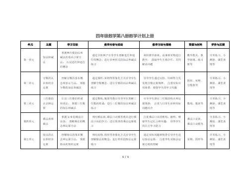 四年级数学第八册教学计划上册