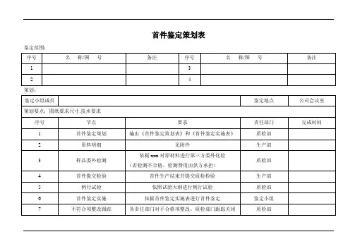 首件鉴定策划表