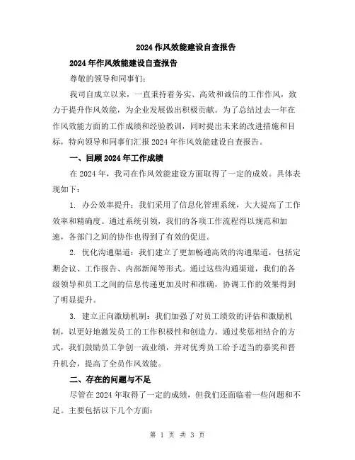 2024作风效能建设自查报告