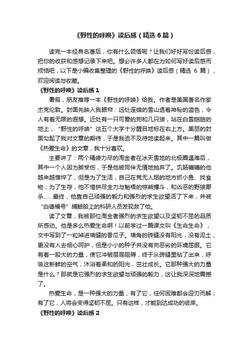 《野性的呼唤》读后感（精选6篇）