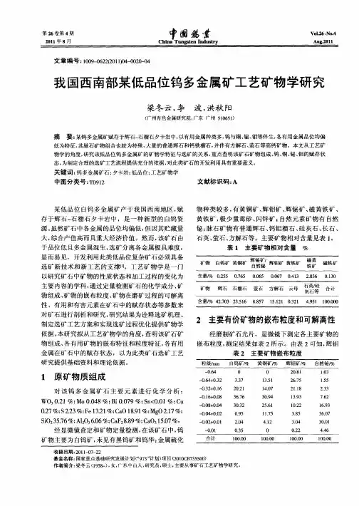 我国西南部某低品位钨多金属矿工艺矿物学研究
