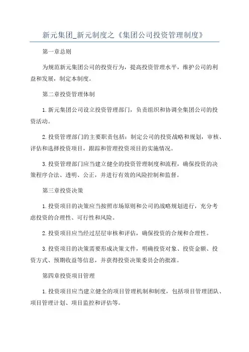 新元集团_新元制度之《集团公司投资管理制度》