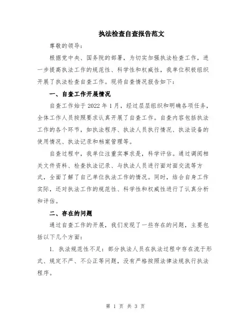 执法检查自查报告范文