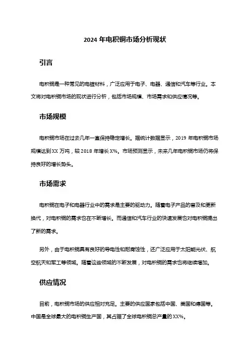 2024年电积铜市场分析现状