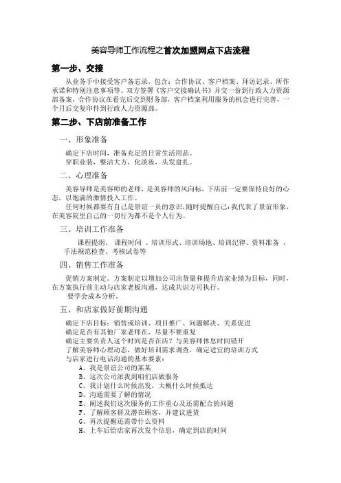 美容导师工作流程之首次加盟网点下店流程