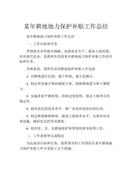 某年耕地地力保护补贴工作总结