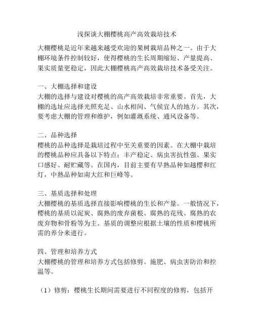 浅探谈大棚樱桃高产高效栽培技术
