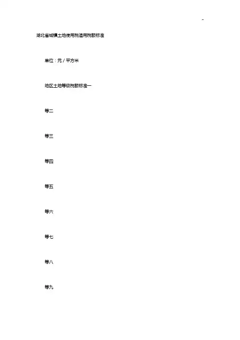 湖北地区城镇土地使用税适用税额标准规定