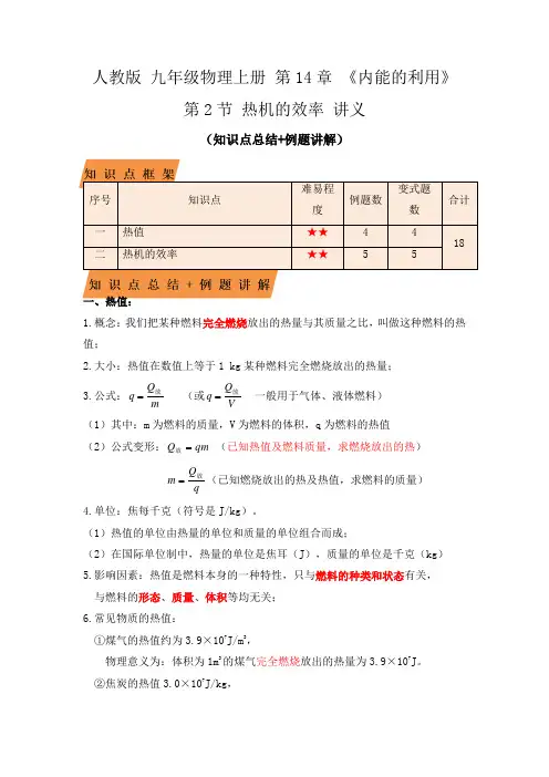 14.2热机的效率(复习讲义)(解析版)