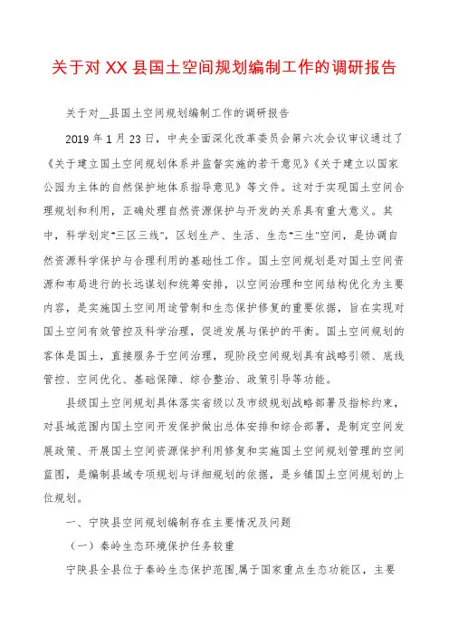 关于对XX县国土空间规划编制工作的调研报告
