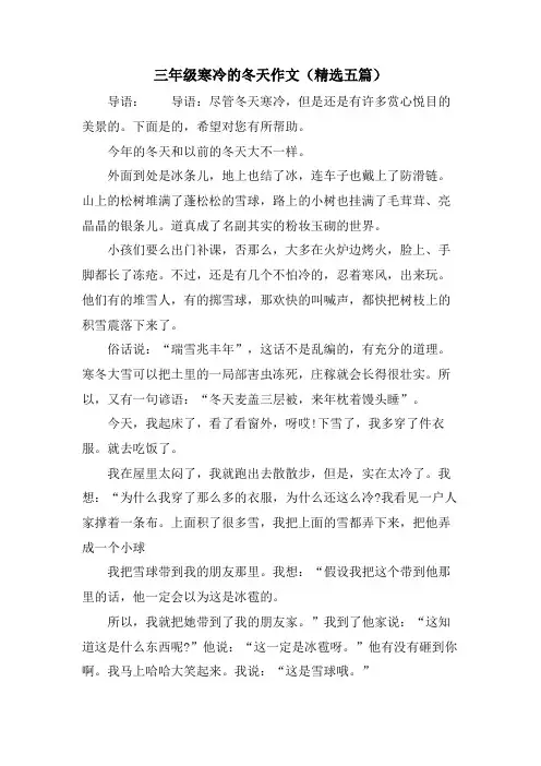 三年级寒冷的冬天作文(五篇)