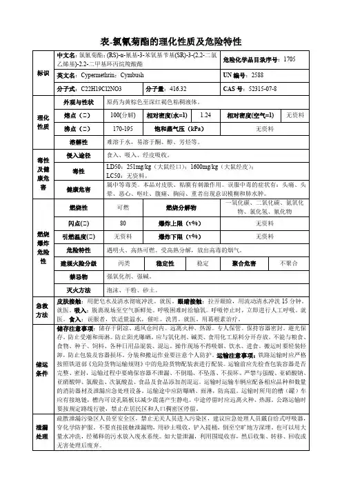 氯氰菊酯-理化性质及危险特性表