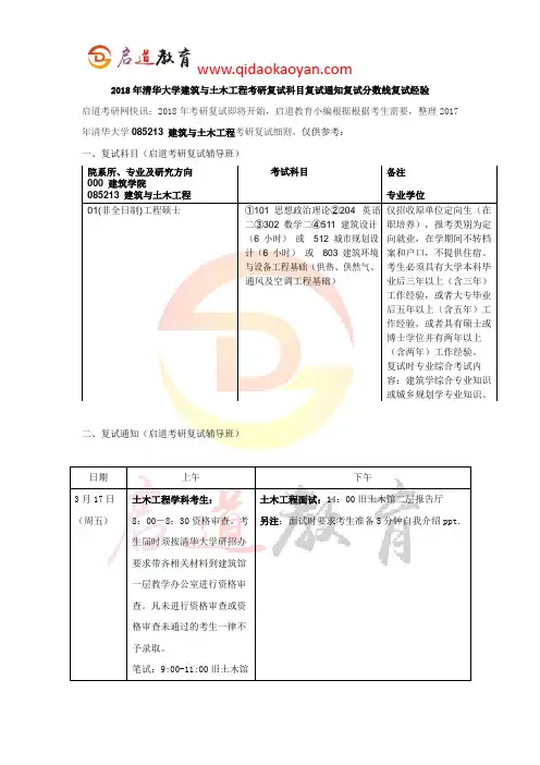 2018年清华大学建筑与土木工程考研复试科目复试通知复试分数线复试经验