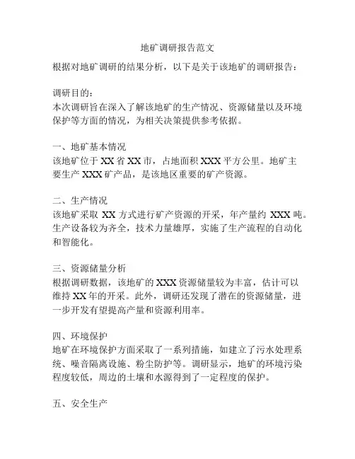 地矿调研报告范文