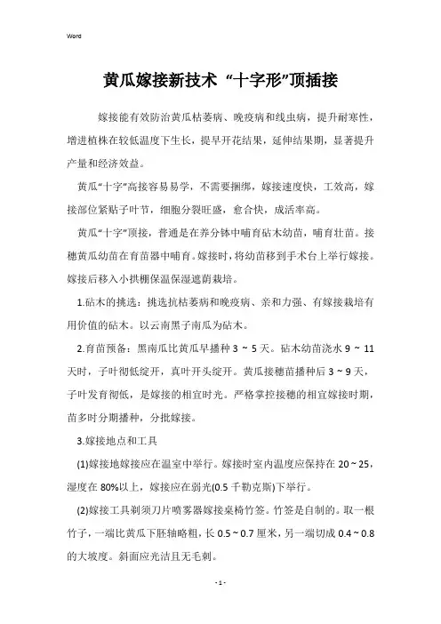 黄瓜嫁接新技术 “十字形”顶插接
