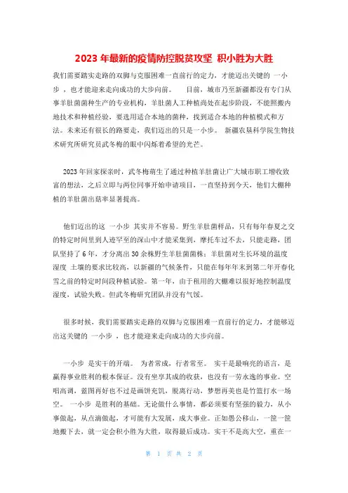 2023年最新的疫情防控脱贫攻坚 积小胜为大胜