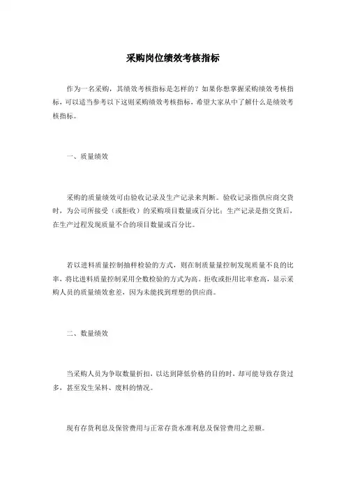采购岗位绩效考核指标