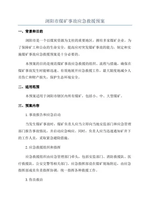 浏阳市煤矿事故应急救援预案