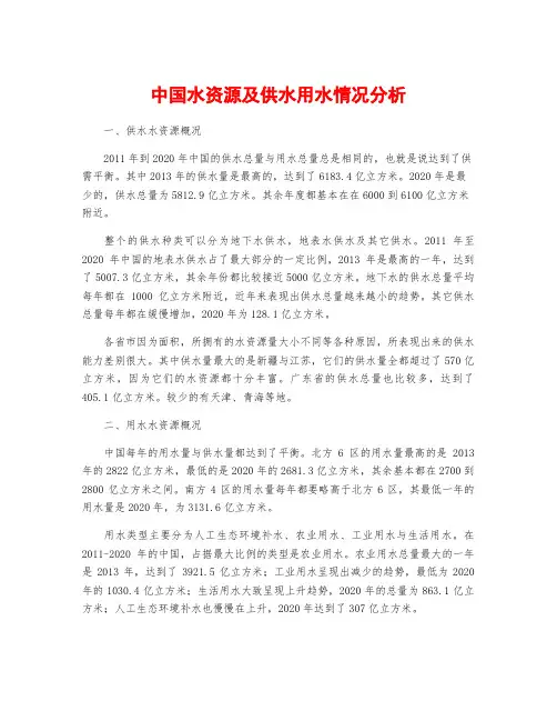 中国水资源及供水用水情况分析