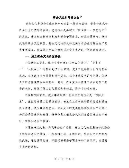 安全文化引导安全生产（2篇）