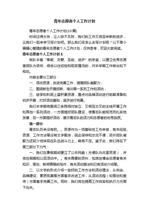 青年志愿者个人工作计划