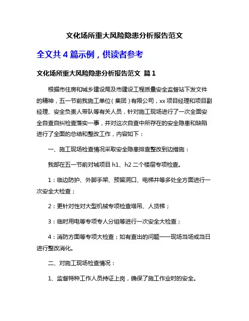 文化场所重大风险隐患分析报告范文