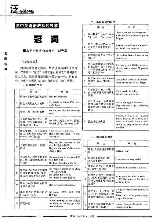 高中英语语法系列导学——冠词
