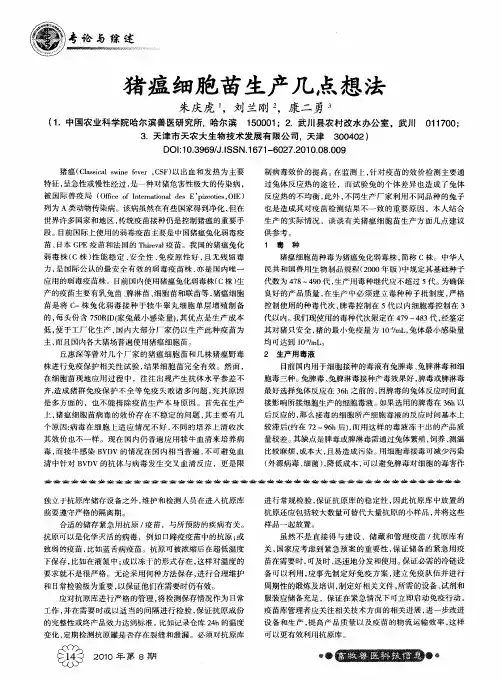 猪瘟细胞苗生产几点想法