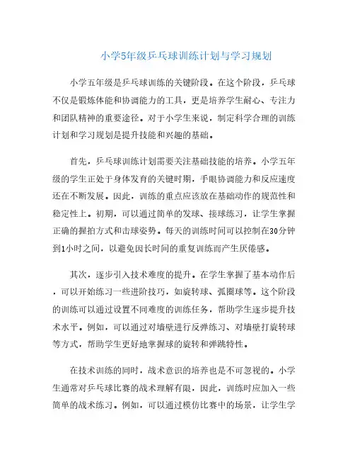 小学5年级乒乓球训练计划与学习规划