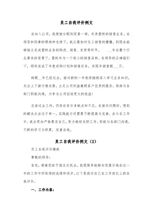 员工自我评价例文（6篇）