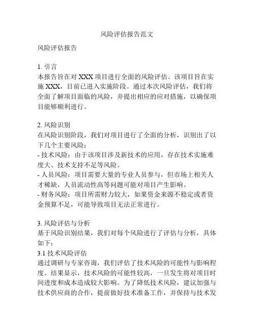 风险评估报告范文