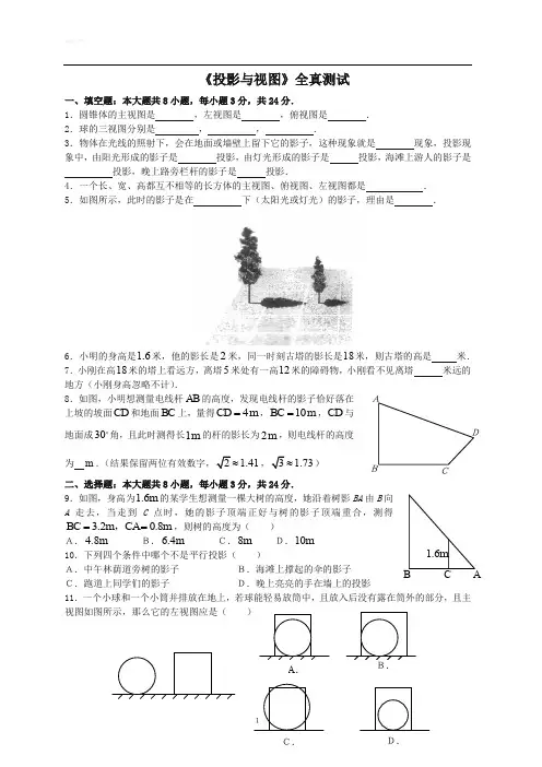 《投影与视图》全真测试(含答案)