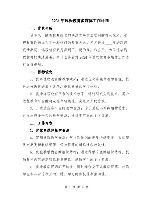 2024年远程教育多媒体工作计划