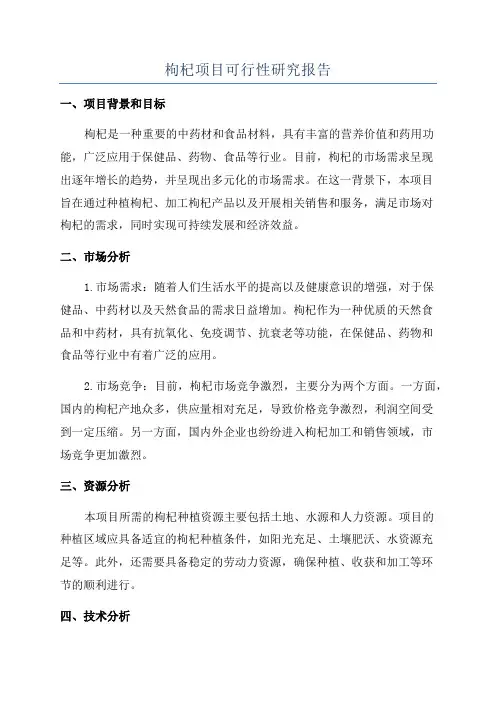 枸杞项目可行性研究报告