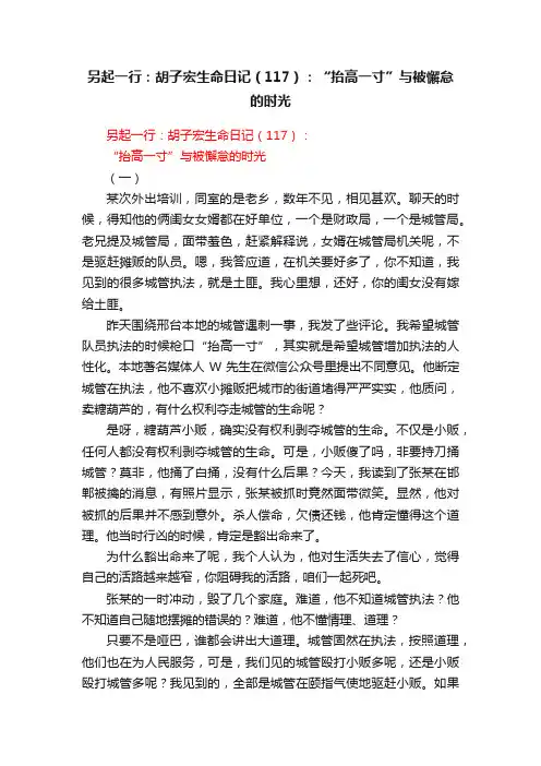 另起一行：胡子宏生命日记（117）：“抬高一寸”与被懈怠的时光