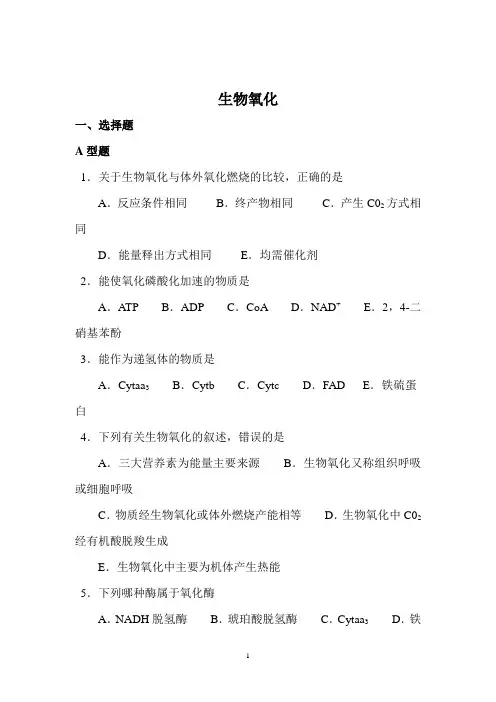生物氧化试题练习