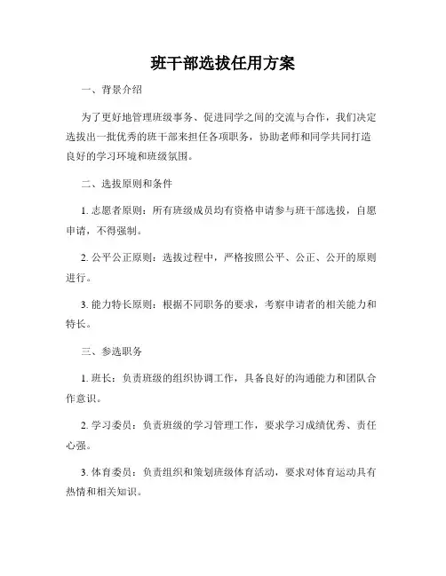 班干部选拔任用方案