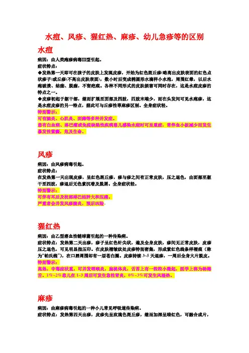 水痘、风疹、猩红热、麻疹、幼儿急疹等的区别