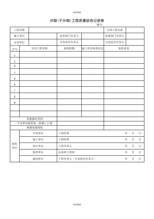 2023年分部(子分部)工程质量验收记录表