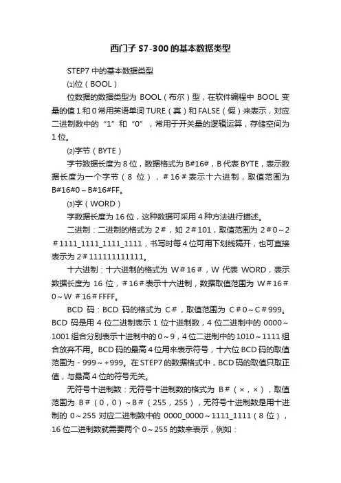 西门子S7-300的基本数据类型