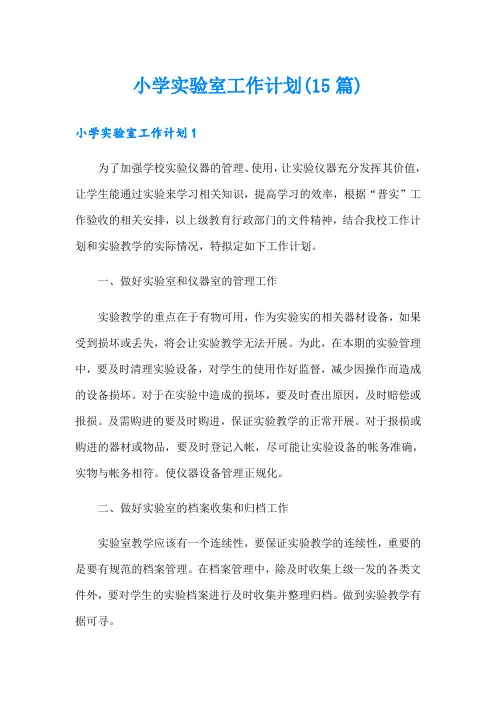 小学实验室工作计划(15篇)