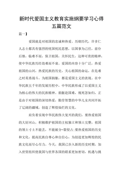 新时代爱国主义教育实施纲要学习心得五篇范文