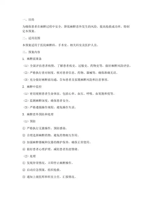 麻醉意外应急预案