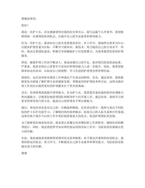 护士长个人申请书