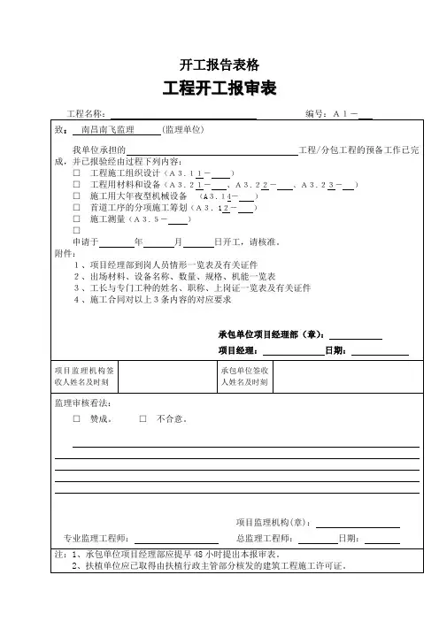 开工报告表格