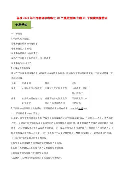 专题03 平面镜成像特点(原卷版)
