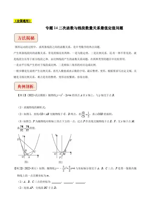 2023年中考数学总复习专题14二次函数与线段数量关系最值定值问题(学生版)