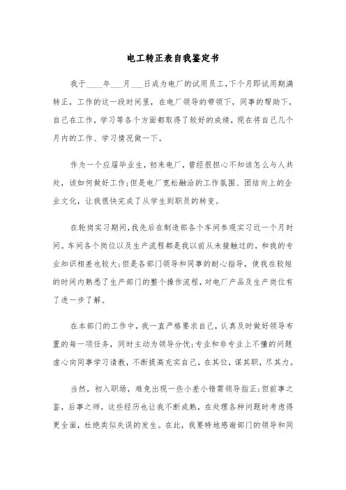 电工转正表自我鉴定书(2篇)