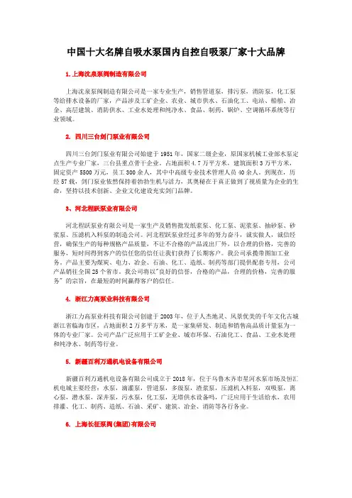 中国十大名牌自吸水泵国内自控自吸泵厂家十大品牌
